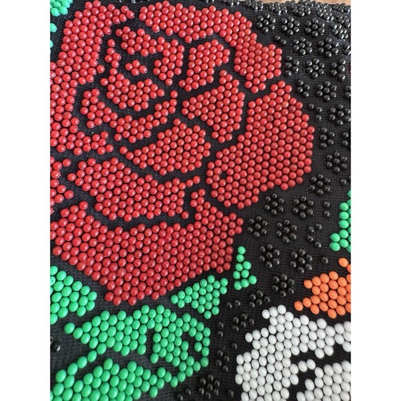 Vintage 70s Beaded Neon Cat Kitten Shoulder Bag Purse Satchel Retro Drawstring - Picture 10 of 11